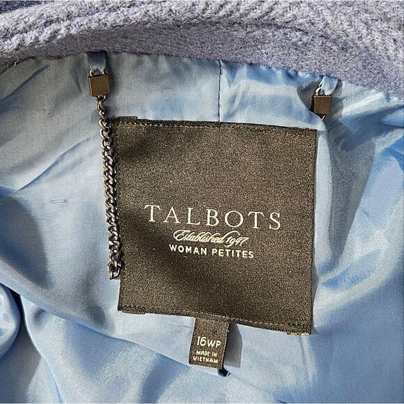 Talbots Blue Triple Button OVERSIZED Wool Blend Pea Coat womens size 16 PETITE - Picture 8 of 8